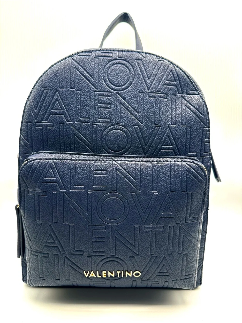 Mario Valentino Navy Embossed Logo Backpack NWT Gold Hardware